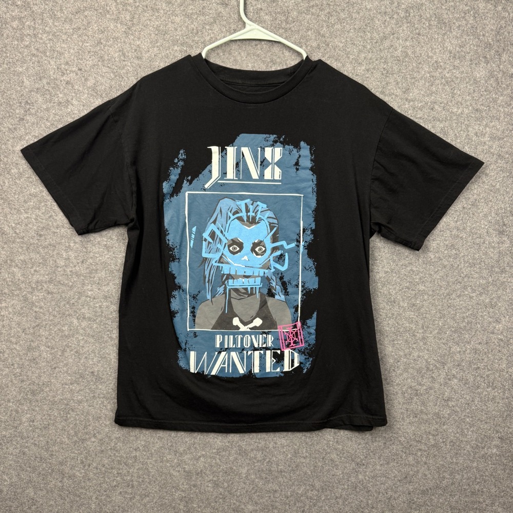 Arcane League of Legends Jinx Piltover Wanted Graphic T-Shirt Black Mens Large